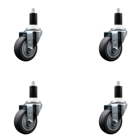 Service Caster 3.5'' Thermoplastic Rubber Wheel Swivel 1-3/8'' Expanding Stem Caster Set, 4PK SCC-EX20S3514-TPRB-138-4